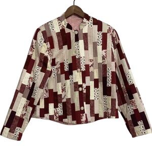 Handmade Jacket Womens Large Pink Ivory Floral Quilted Patchwork Cottagecore